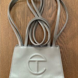 Telfar Gray Leather Tote with Embossed Logo